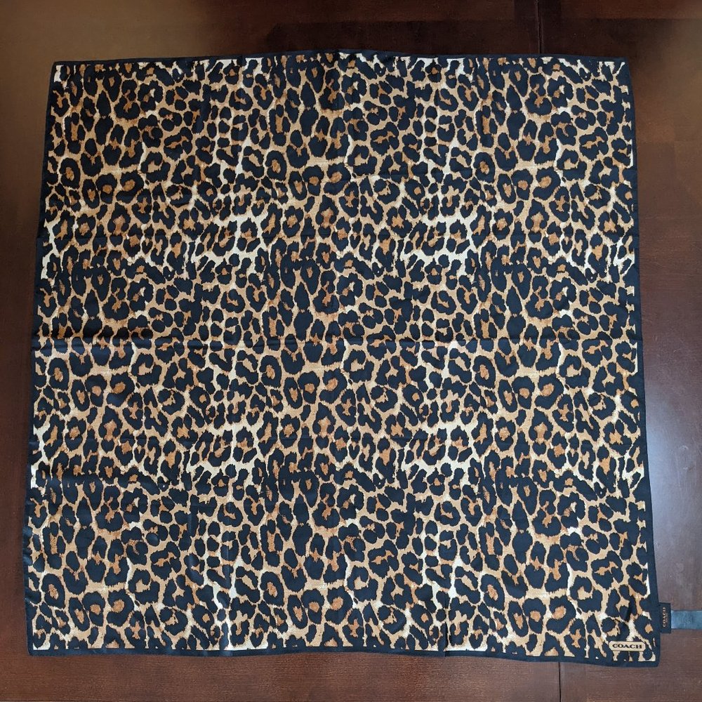 Coach Silk Scarf, 34 1/2" Square, Leopard Animal Print,  NWOT